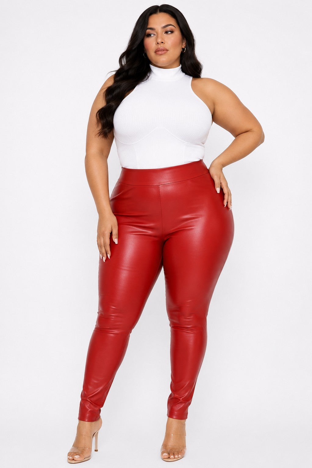 Plus Size Leather Leggings Long Pant Skinny Fit Very Stretch
