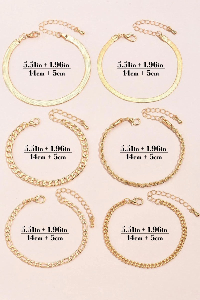 6pcs Gold Chain Bracelets Set