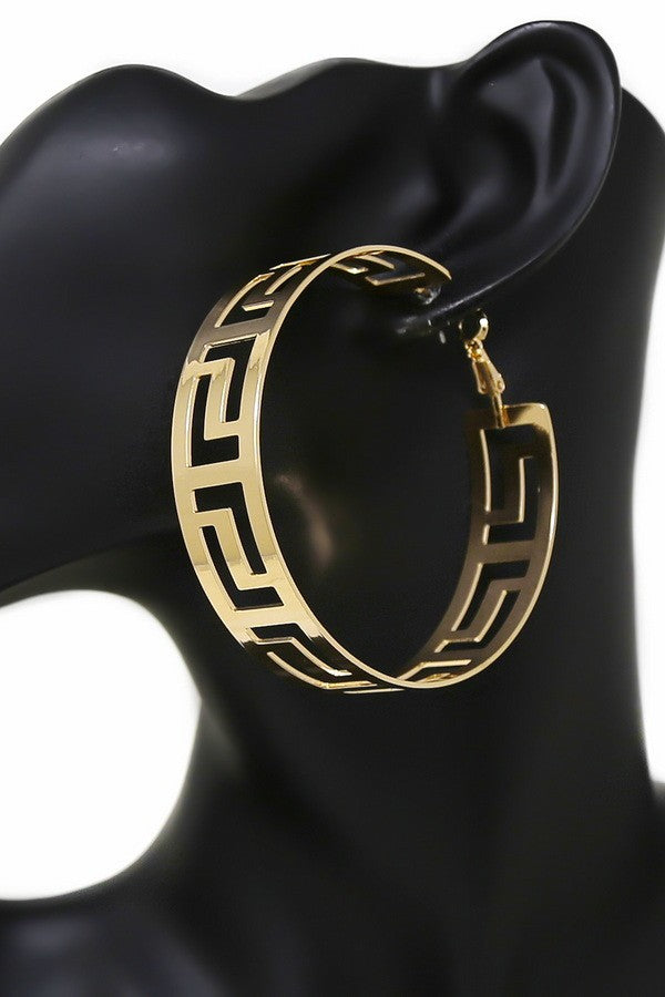 Greek Pattern Cutout Hoop Earrings