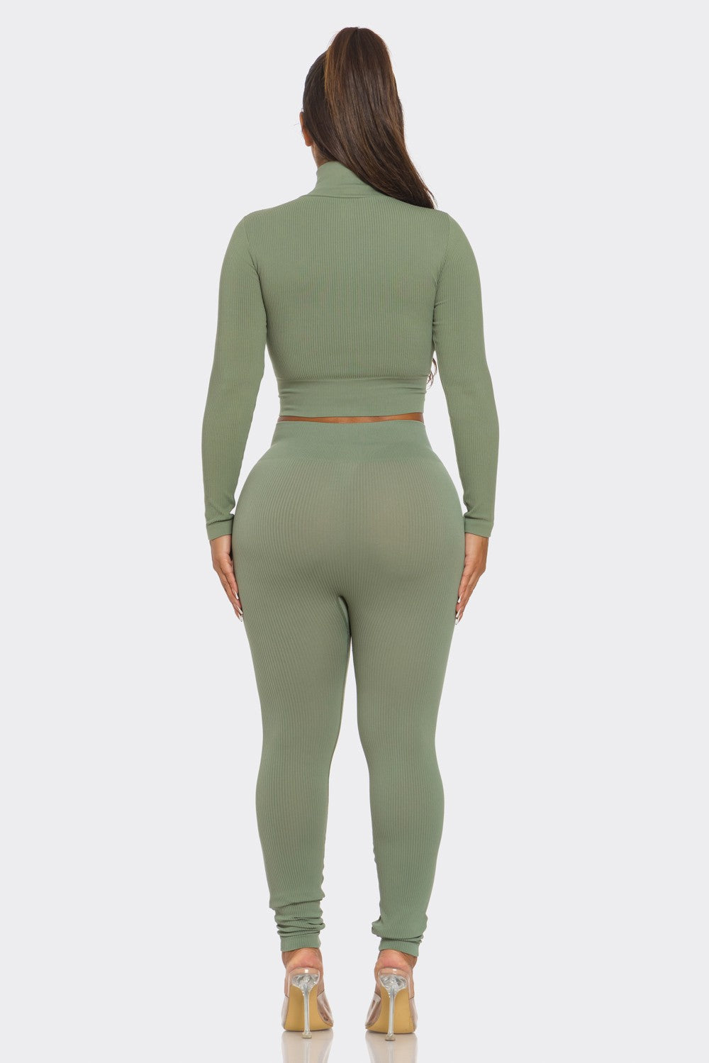 2 Pcs Seamless Zip Up Crop Top And Legging Set
