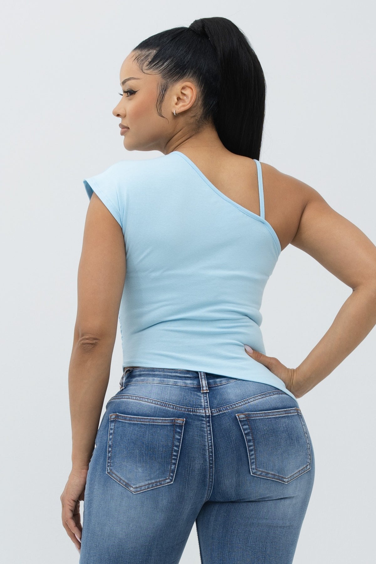 Cotton One Shoulder Graphic Top
