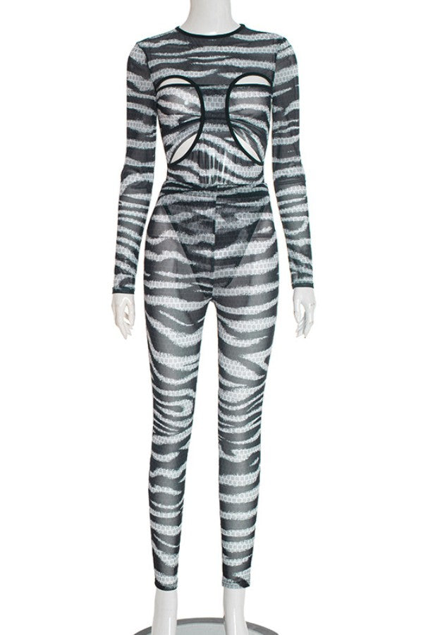 Crewneck Cutout Bust Jumpsuit Set
