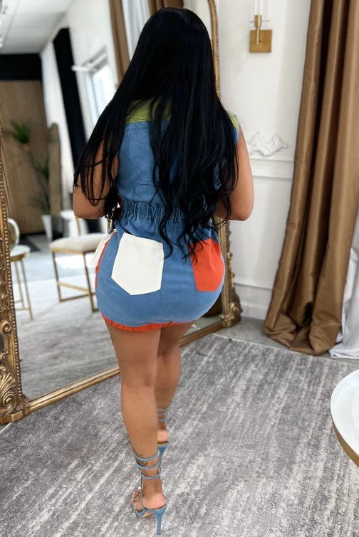 Colorblock Front Zipper Mini Dress