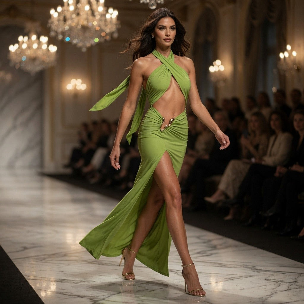 Green Halter Cutout Maxi Dress