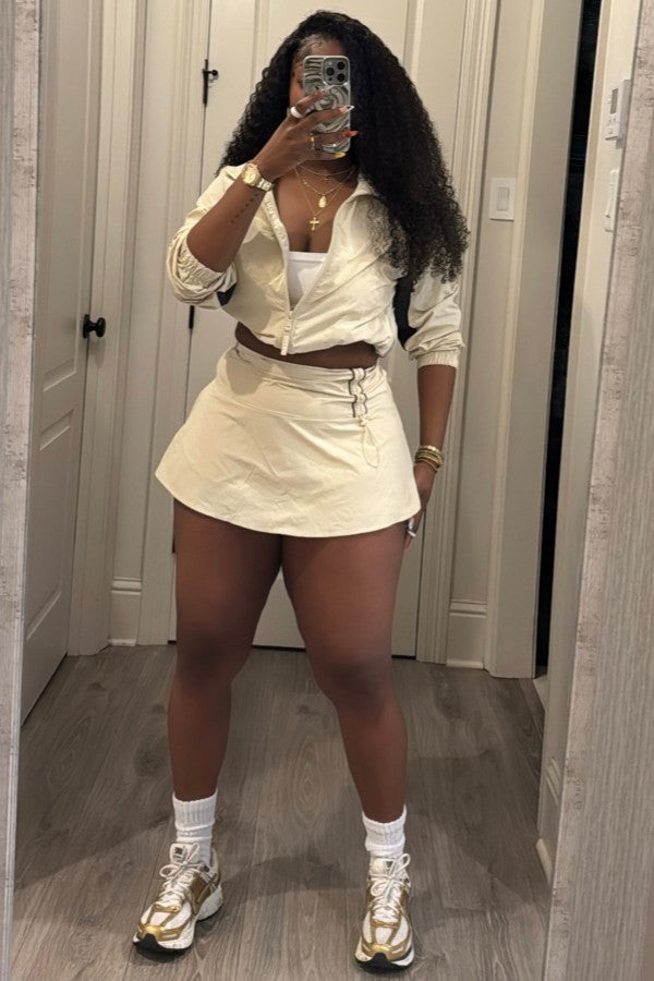 Zip Jacket Drawstring Skirt Set