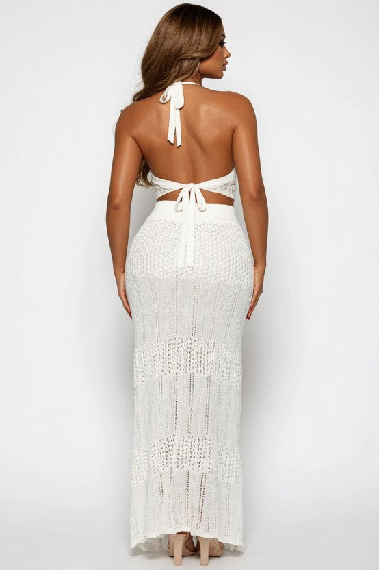 Halter Neck Top & Elastic Waist Maxi Skirt Set
