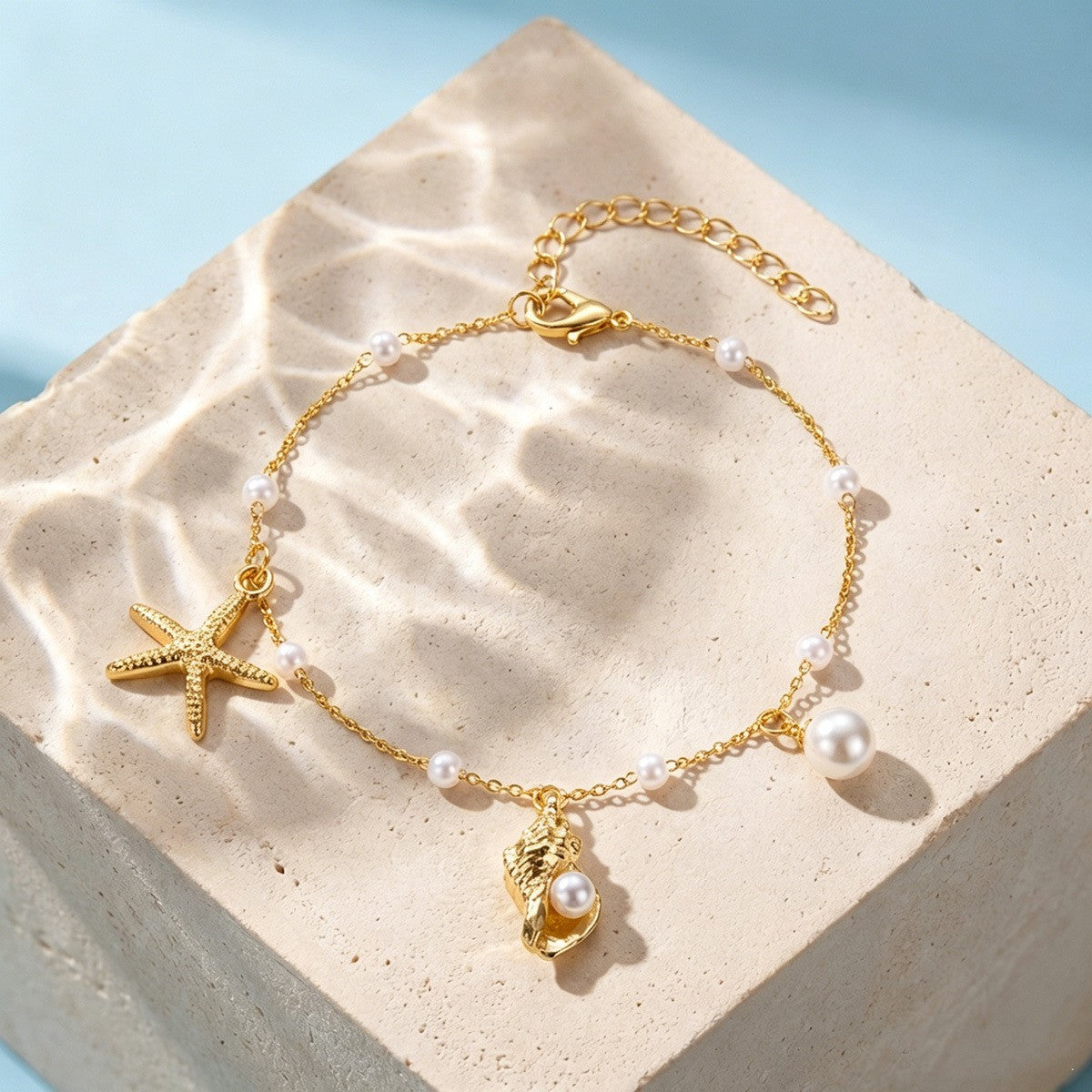 Starfish & Shell Charm Beach Anklet