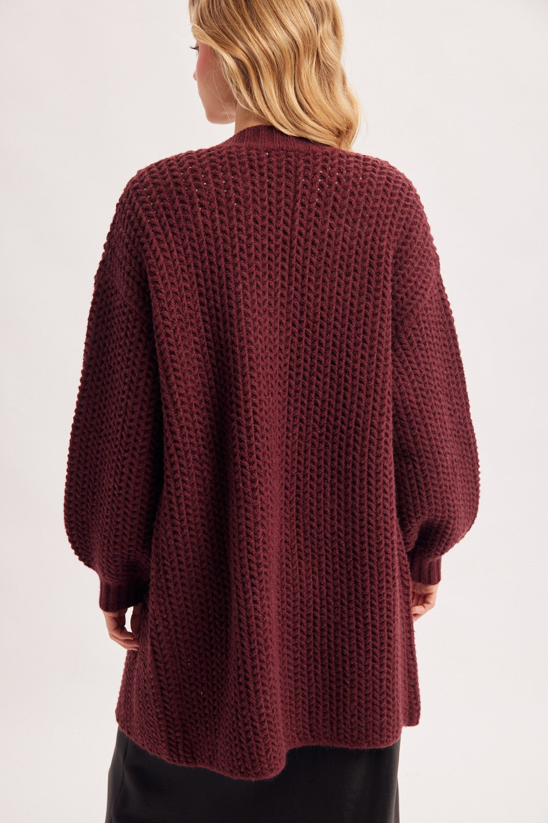Open-front Waffle Chunky Knit Cardigan