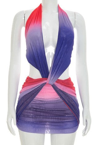 Gradient Ombre Cut Out Mini Dress