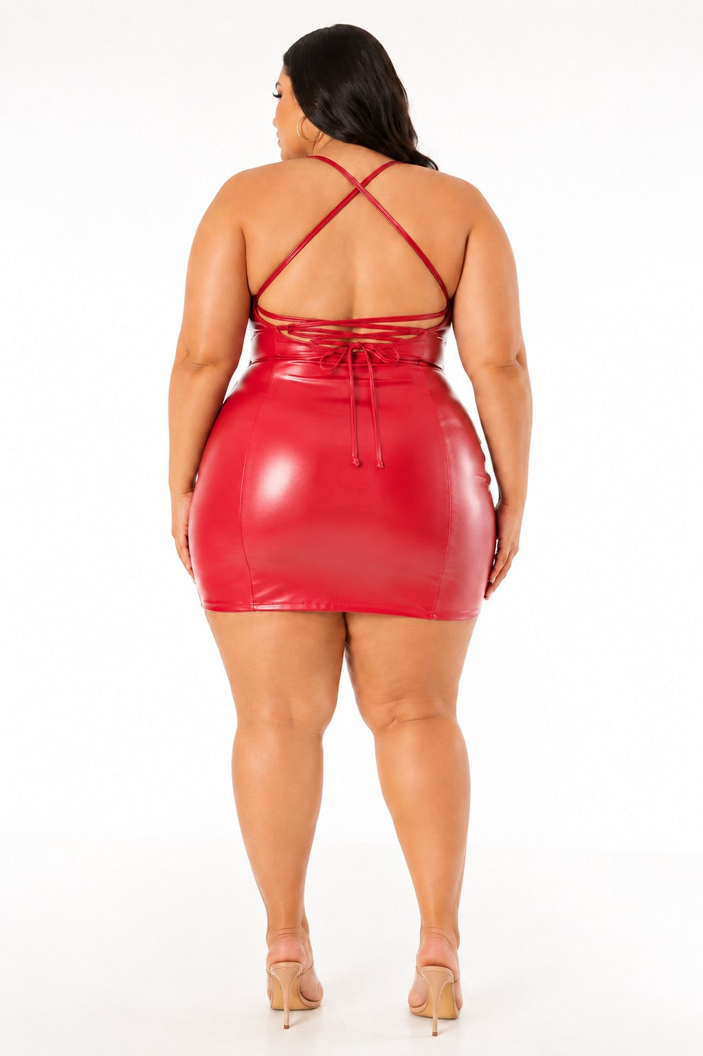 Plus Size Women Dresses Sexy Mini Pu Leather Stretchy