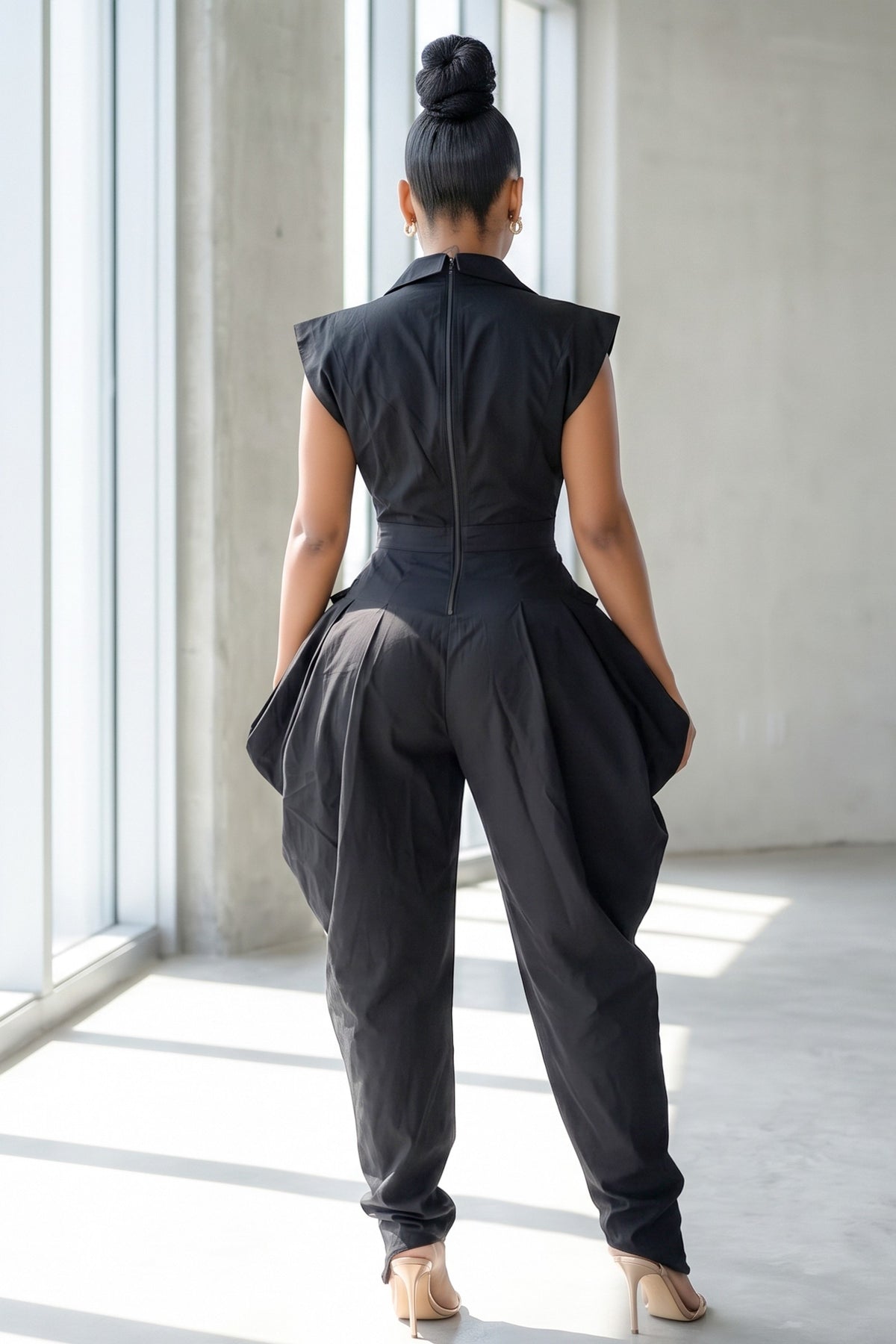 Cap Sleeve Gold Ornate Buttons Harlem Pant Jumpsuit