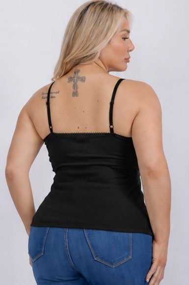Plus Size Square Neck Split Front Lace Detail Tank Top