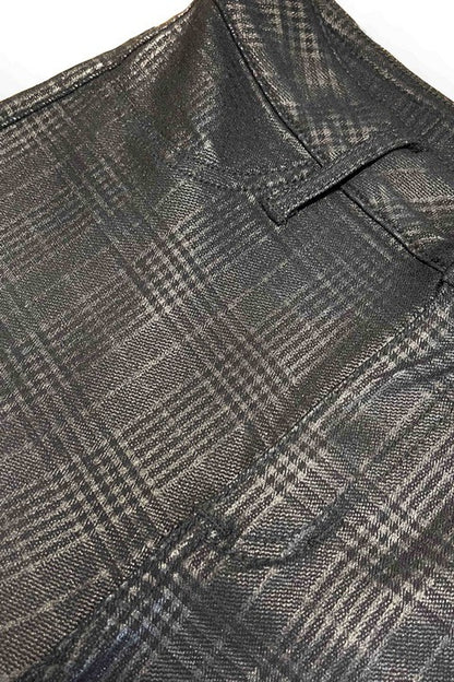 Plaid Pattern Pu Stretchy Skinny Pants