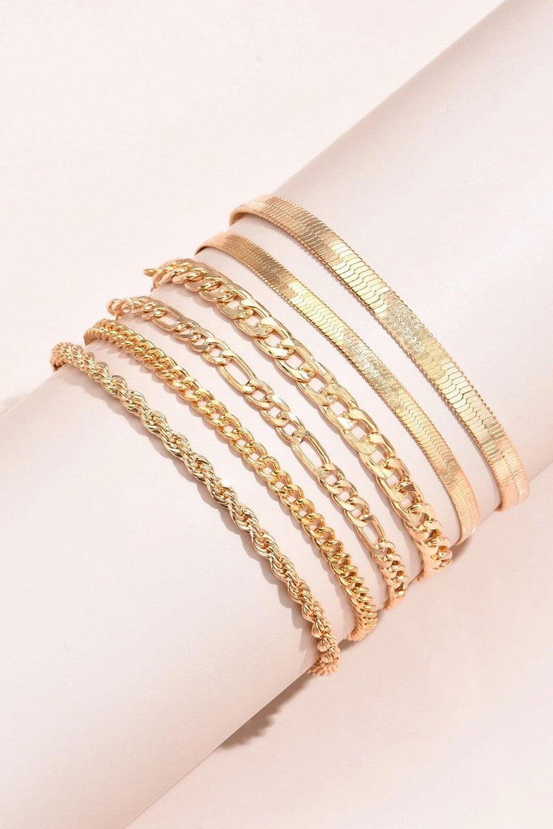 6pcs Gold Chain Bracelets Set