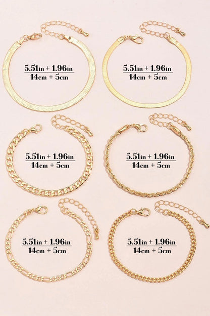 6pcs Gold Chain Bracelets Set