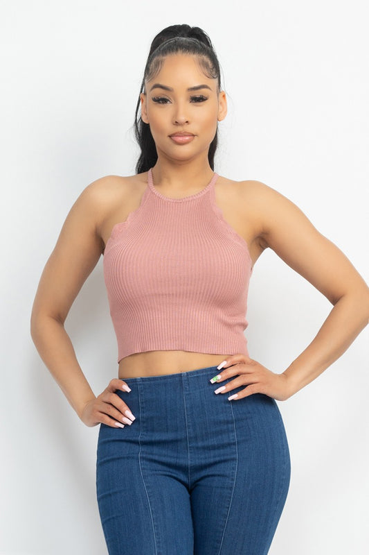 Halter Scallop Sweater Tank Top