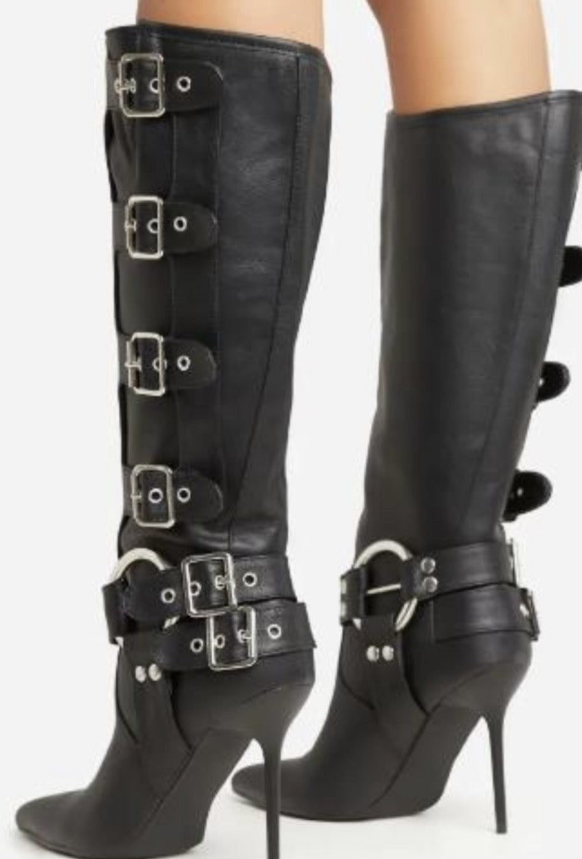 Roxanne Buckle Knee-High Stiletto Boots