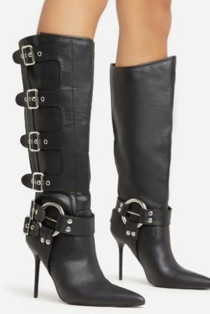Roxanne Buckle Knee-High Stiletto Boots