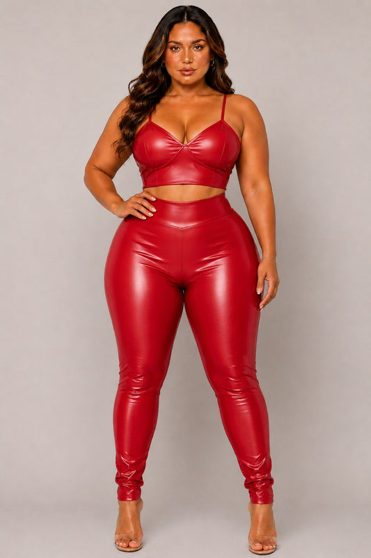 Plus Legging Leather Butt Lifting Pant Crop Top