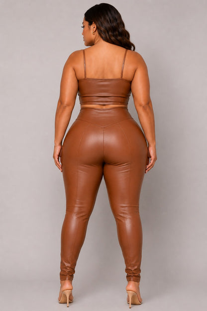 Plus Legging Leather Butt Lifting Pant Crop Top
