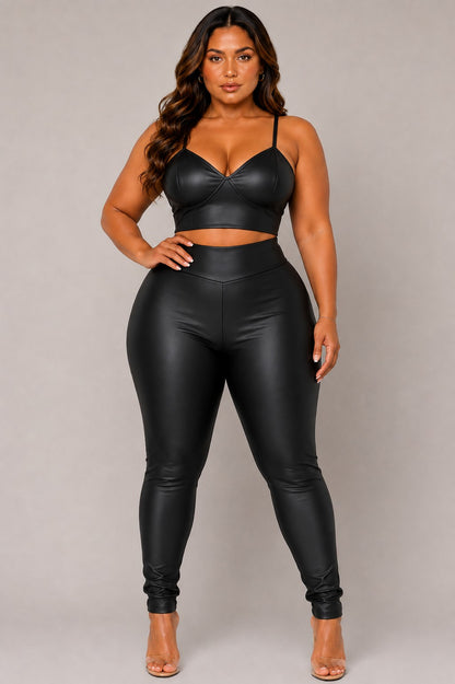 Plus Legging Leather Butt Lifting Pant Crop Top