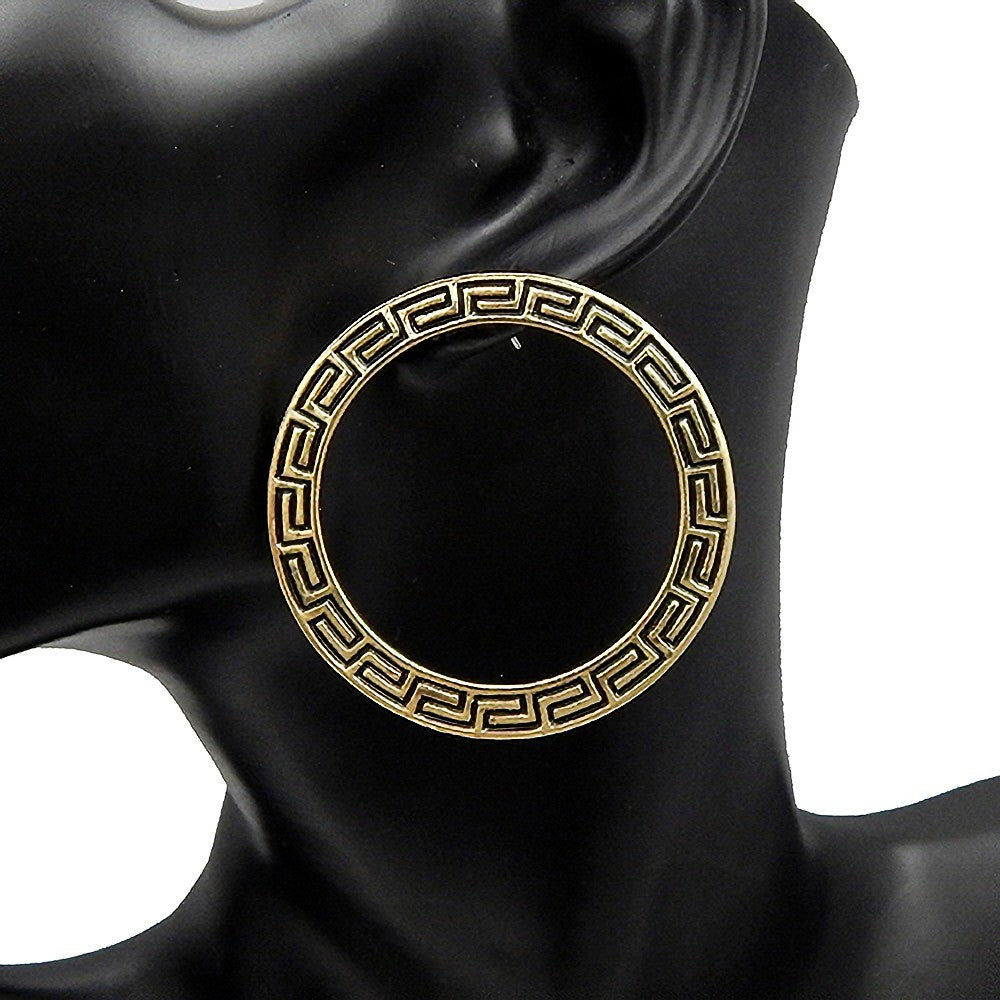 Greek Key Pattern Hoop Stud Earrings