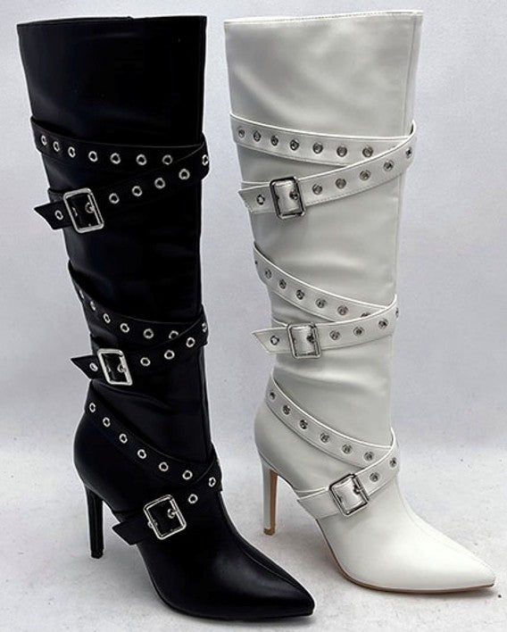 Women's Buckled Strap Knee High Booties