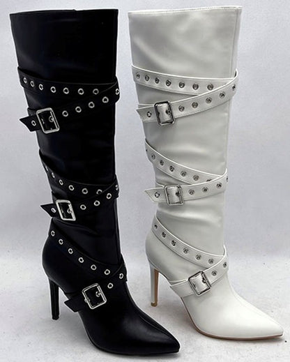 Women's Buckled Strap Knee High Booties
