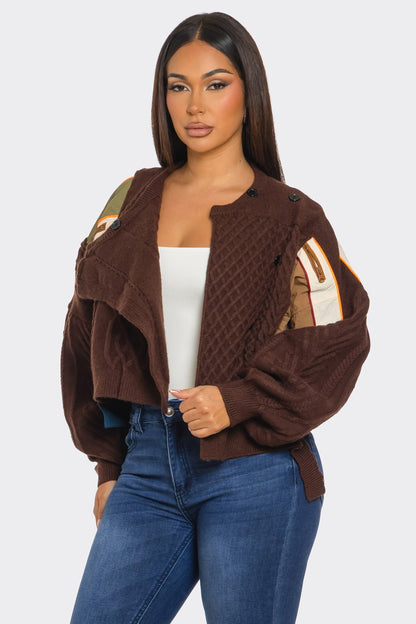 Asymmetric Patchwork Knit Button Sweater – Artisan Colorblock