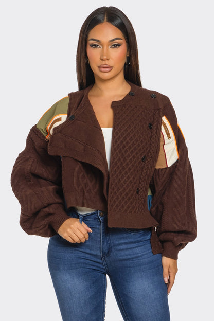 Asymmetric Patchwork Knit Button Sweater – Artisan Colorblock