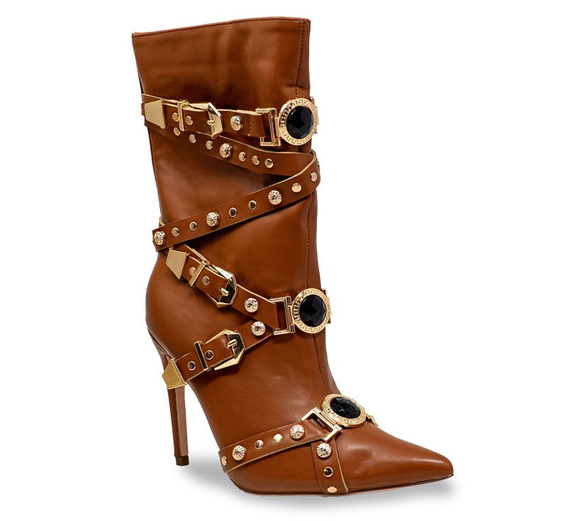Opulence Jeweled Buckle Stiletto Boots