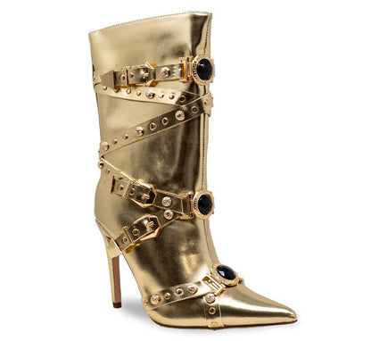 Opulence Jeweled Buckle Stiletto Boots