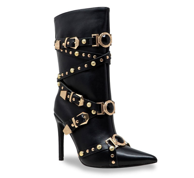 Opulence Jeweled Buckle Stiletto Boots