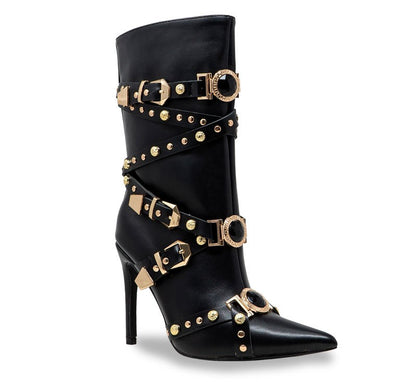 Opulence Jeweled Buckle Stiletto Boots