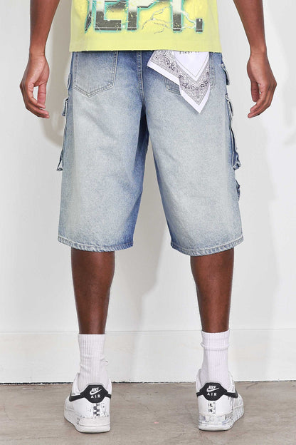 Washed Multi Cargo Denim Jorts