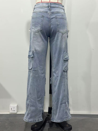 Fashion Rhinestone Cargo Jeans