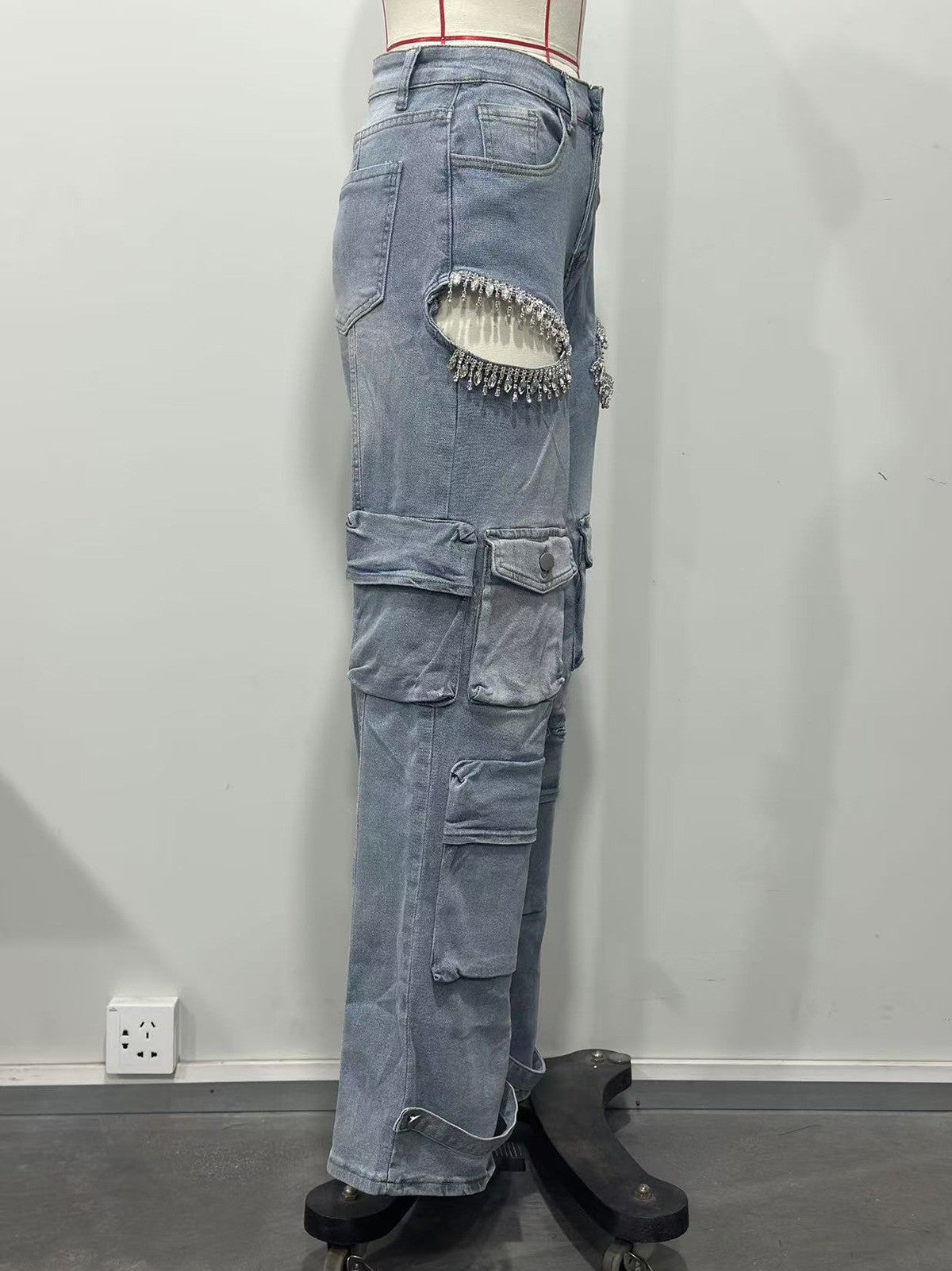 Fashion Rhinestone Cargo Jeans