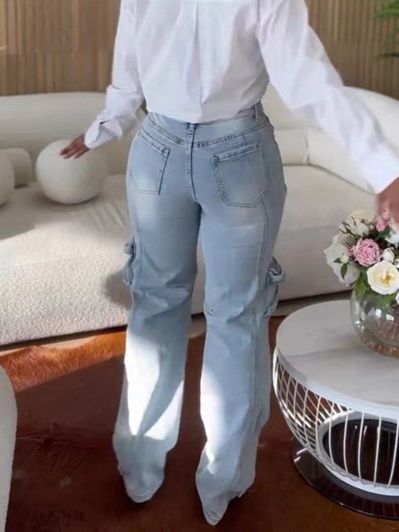 Fashion Rhinestone Cargo Jeans