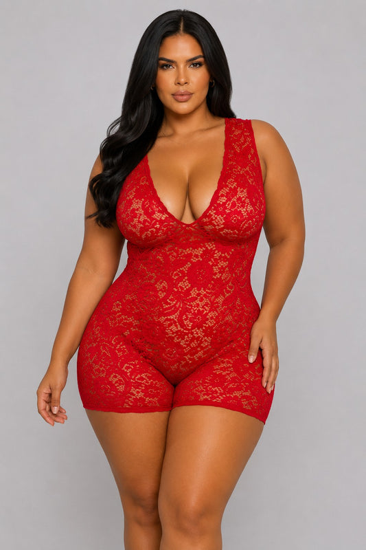 Plus Size Sexy See-through Short Lace Rompers