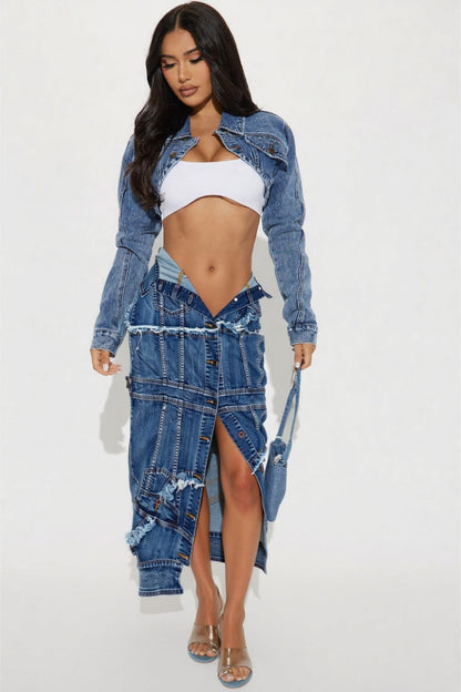 Dark-Wash Denim Maxi Skirt