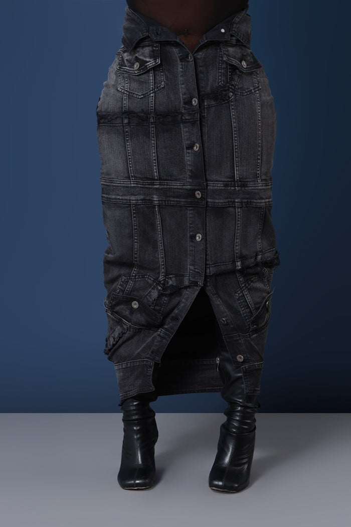 Dark-Wash Denim Maxi Skirt