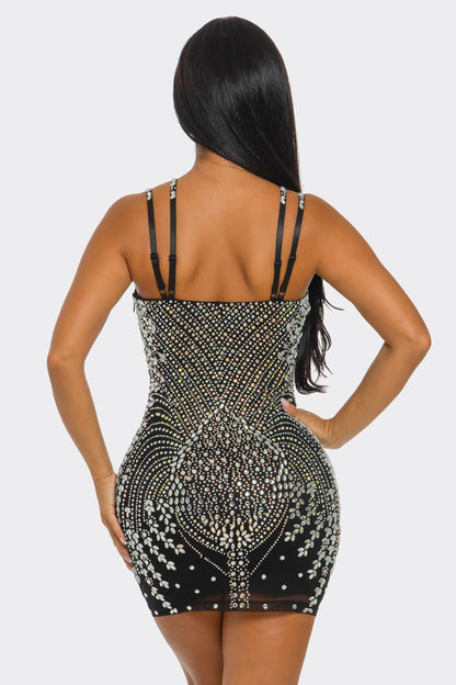 Double-strap Corset Rhinestone Mini Dress
