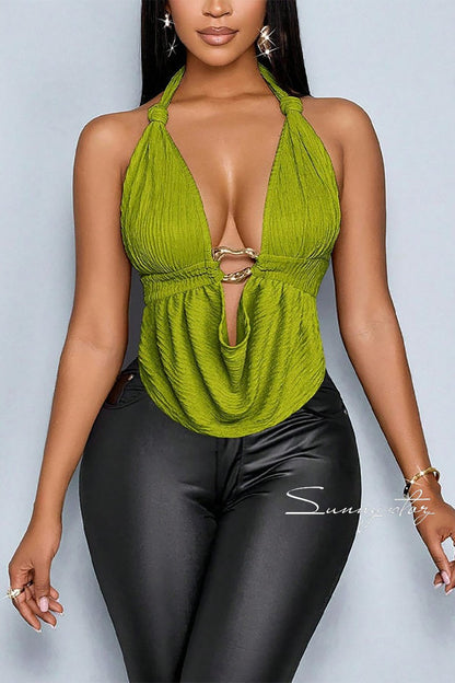 Textured Halter Backless Top