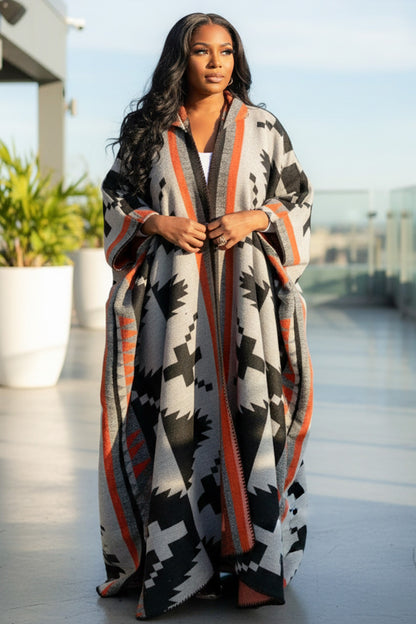 Abstract Pattern Crochet Kimono Maxi Cardigan