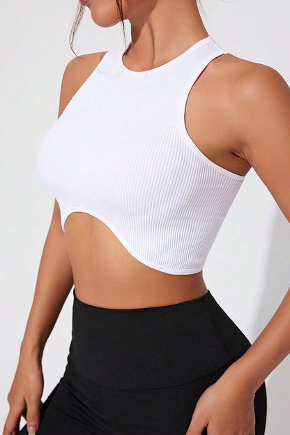 Ribbed Knit Curve Hem Crop Tank Top