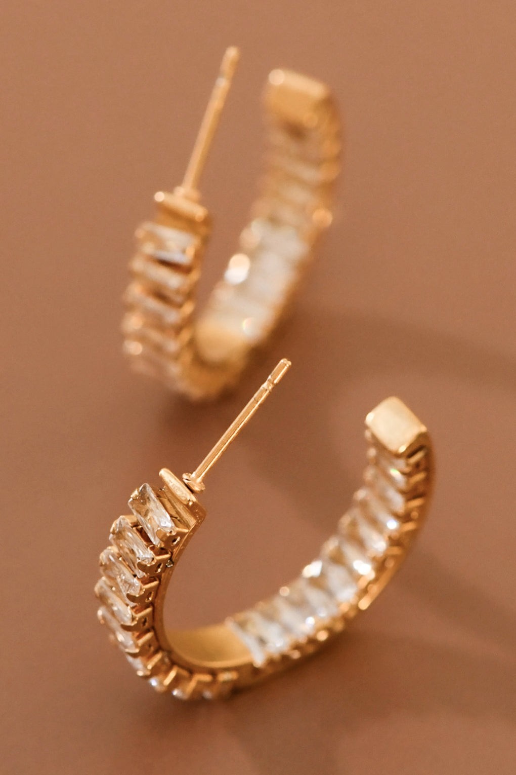 18k Gold Plated Stainless Steel Rhinestone Hoop Earrings