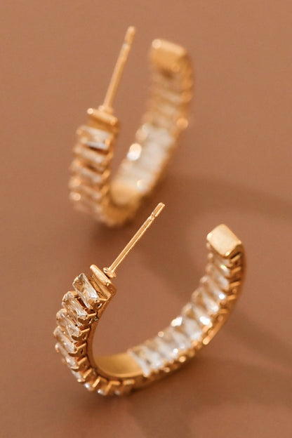 18k Gold Plated Stainless Steel Rhinestone Hoop Earrings
