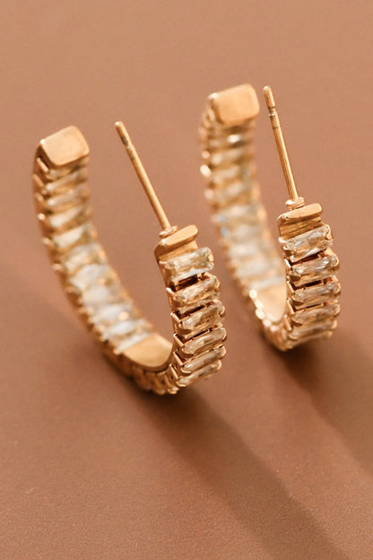 18k Gold Plated Stainless Steel Rhinestone Hoop Earrings