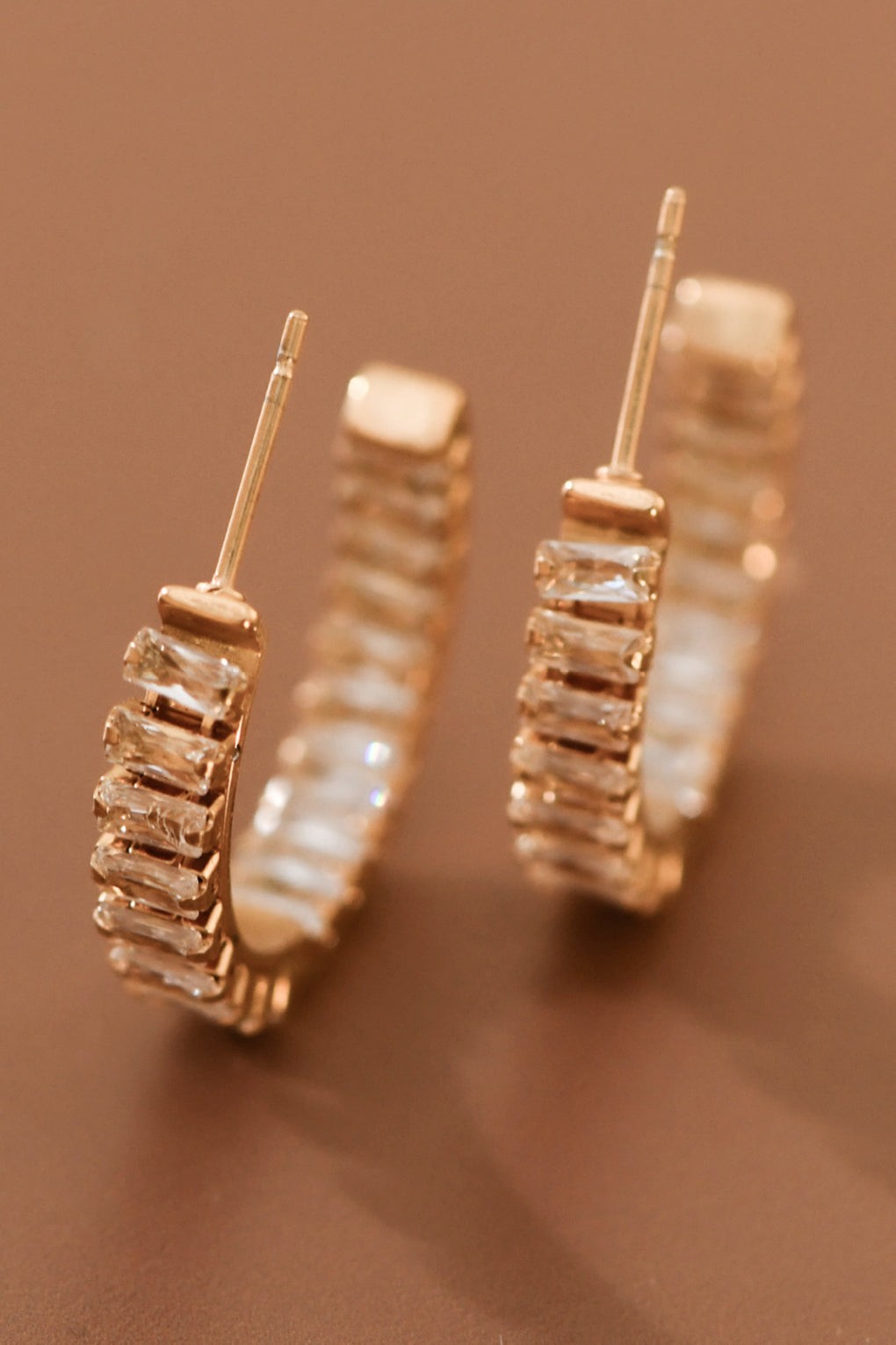 18k Gold Plated Stainless Steel Rhinestone Hoop Earrings