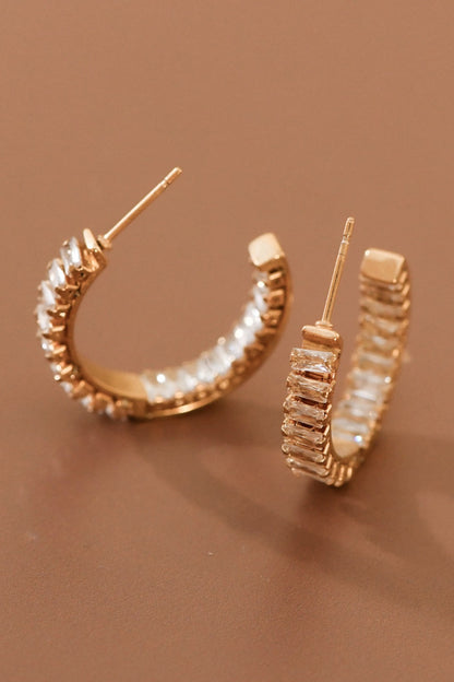 18k Gold Plated Stainless Steel Rhinestone Hoop Earrings